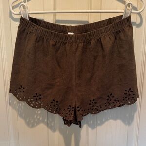 Mahina Chocolate Brown Eyelet High Waist Shorts